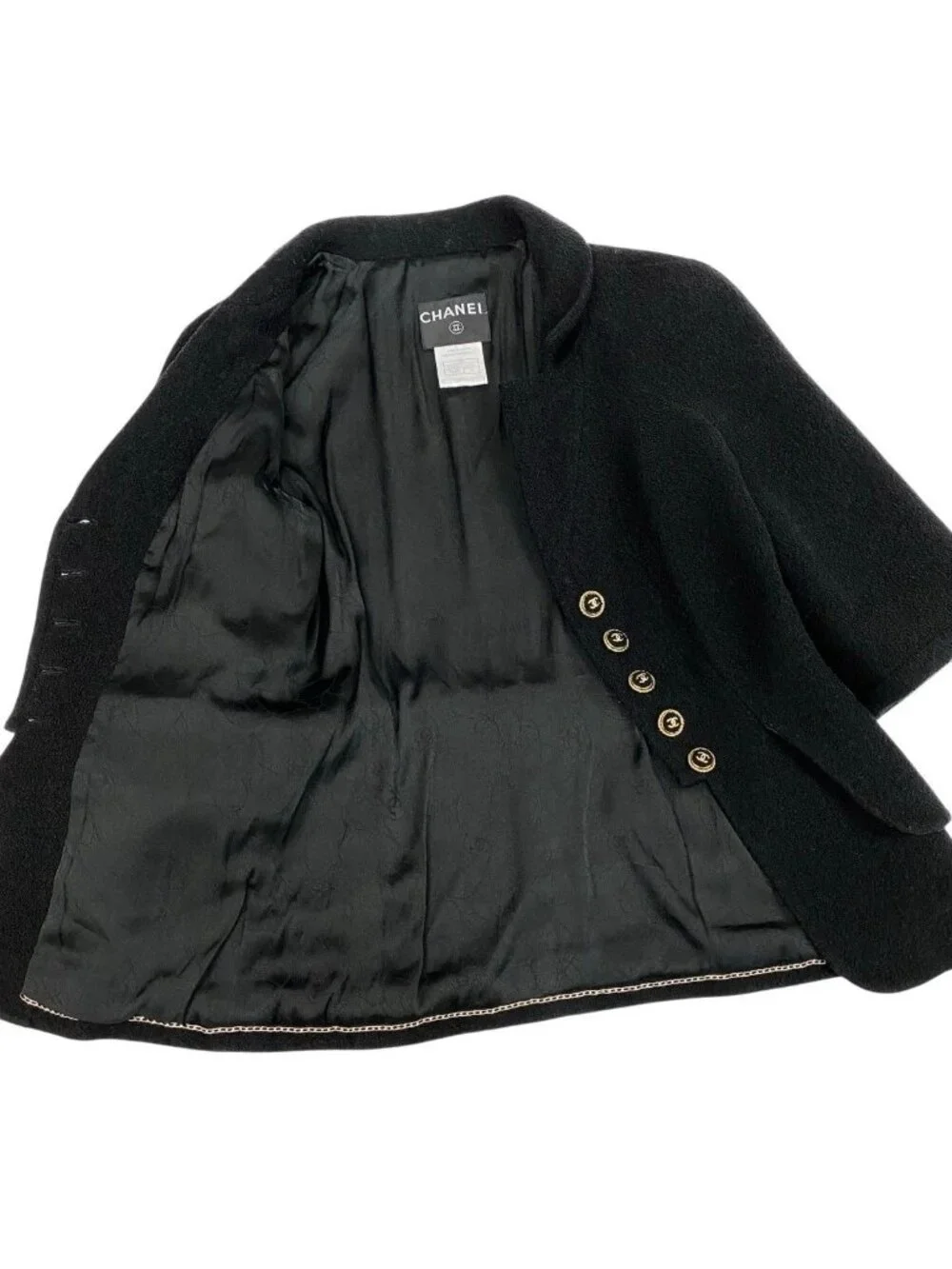 Chanel Cropped Tweed Jacket CC Logo 38 Black